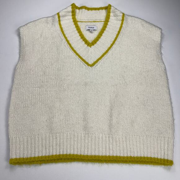 Pistola Kiran V-Neck Sweater Vest Ecru/Zest Cream/Citron Yellow Boxy Fit Size L - Picture 5 of 11